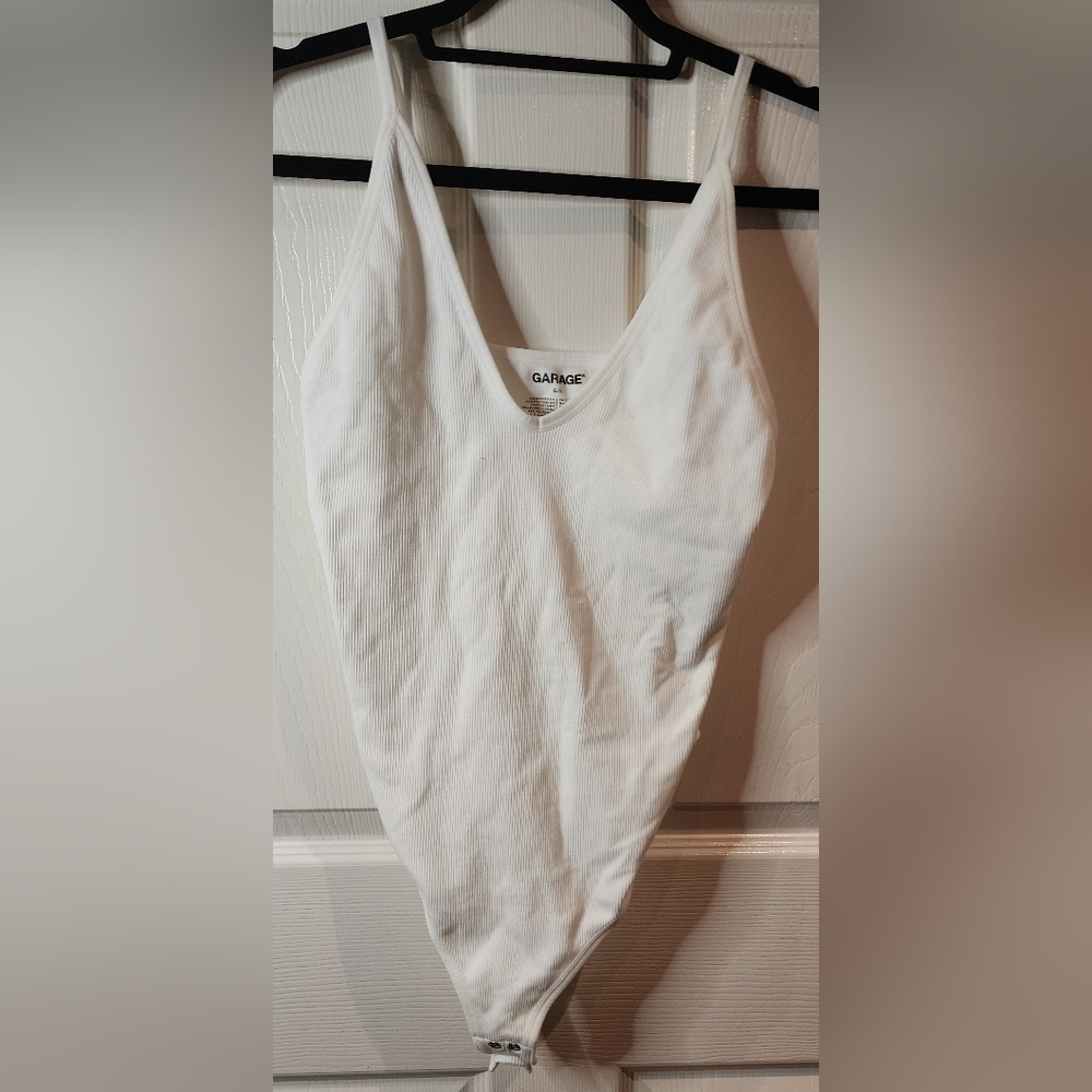Garage White Ribbed Bodysuit Tank Top